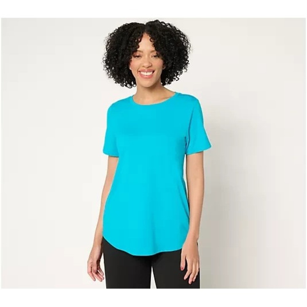 Susan Graver Weekend Essentials Comfy Cotton Crew Neck Top Turquoise blu,3X #16*